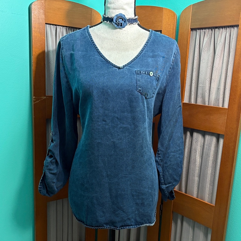 Soft Surroundings Indigo denim style V-Neck Blouse